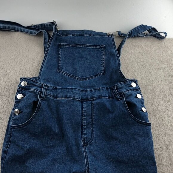 Womens Bib Overalls Large Blue Denim Flare Leg Vintage Medium Wash Casual Y2K - Picture 13 of 16
